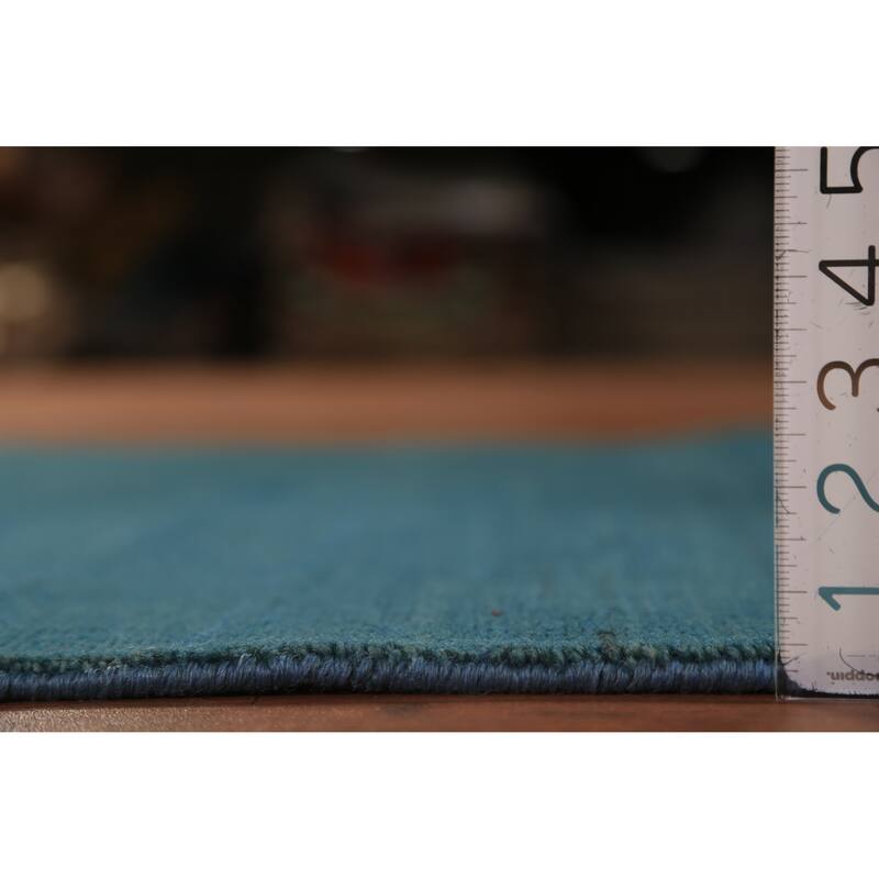 Teal Blue Gabbeh Modern Rug Hand-Knotted Foyer Wool Carpet - 3'4" x 4'10"