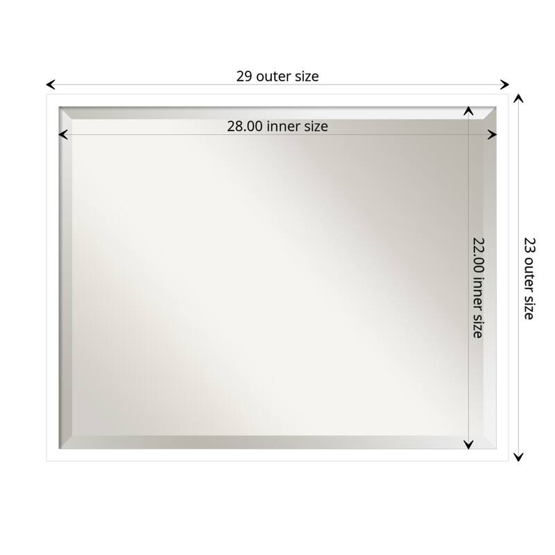 Beveled Wood Wall Mirror - Svelte Frame - Outer Size: 29 x 23 in - Svelte White