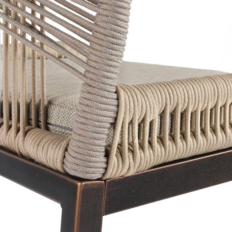 2 Set Modern Aluminum Twill Wicker Woven Outdoor Bar Stool Chair Set, Counter Height Stool with Back and Cushion - 40.6"H