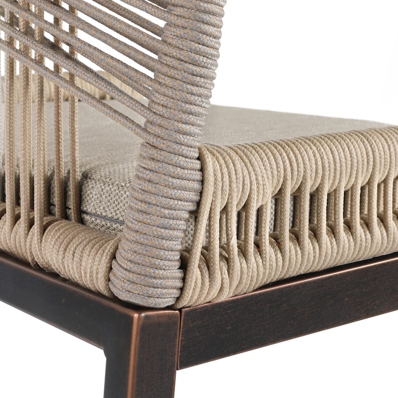 Modern Aluminum Twill Woven Outdoor Bar Stool, Counter Height Chair with Back and Cushion - 40.6"H
