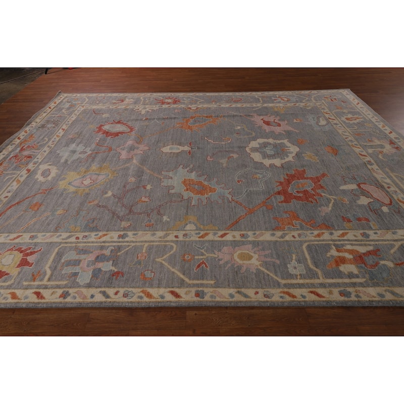 Vegetable Dye Gray Oushak Turkish Area Rug Hand-Knotted Wool Carpet - 9'1"x 11'11"
