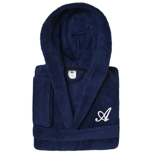 slide 2 of 104, Sweet Kids 100% Polyester SUPER PLUSH Double Brushed Hooded Bathrobe with White Script Monogram A - Large