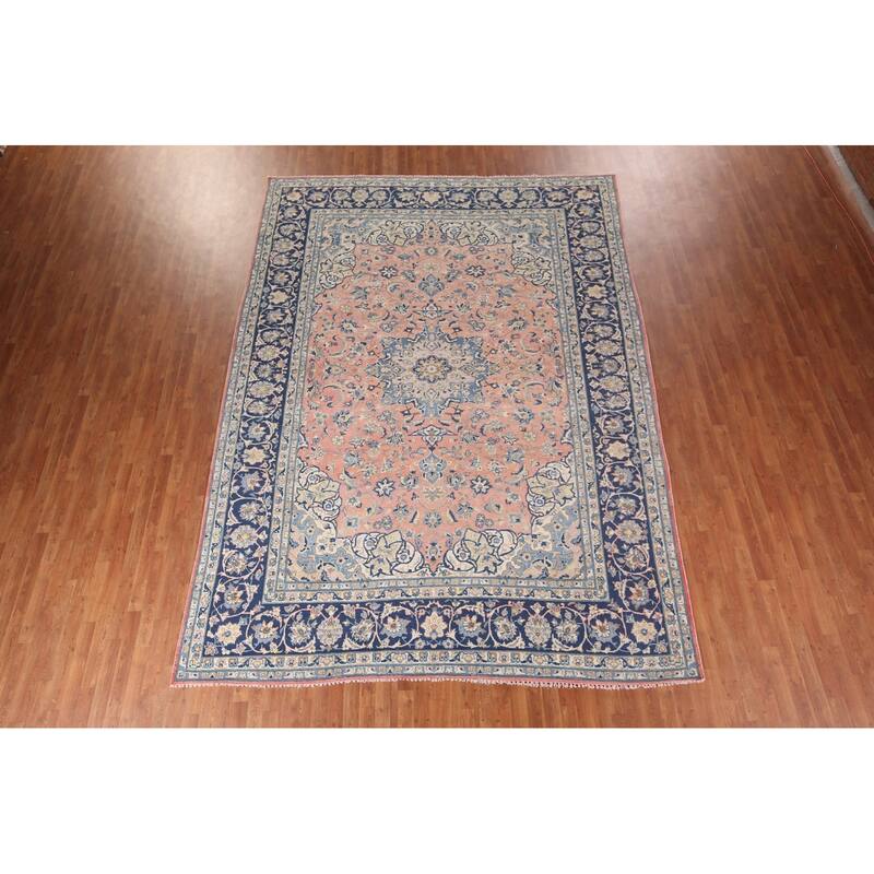 Traditional Pink Najafabad Persian Vintage Rug Handmade Wool Carpet - 9'6"x 13'0"