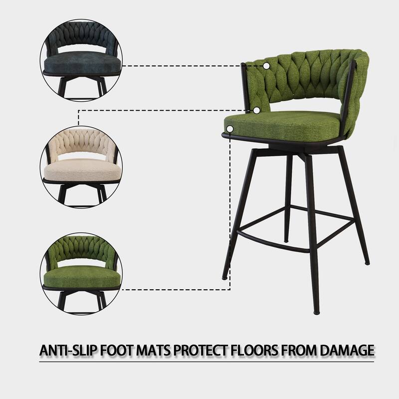 26" Bar Chair Suede Woven Bar Stool Set of 4,Black legs Barstools Kitchen Island Chairs,360 Swivel Bar Stools Counter Stool