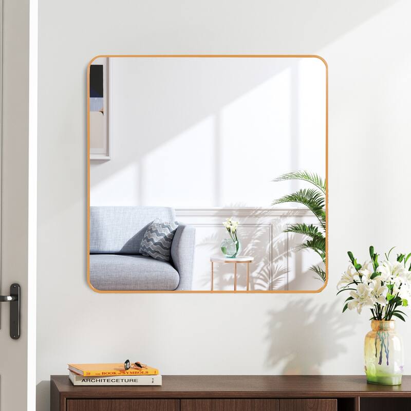 30 in x 30 in Metal Framed Square Bathrrom Mirror for Wall. - Gold