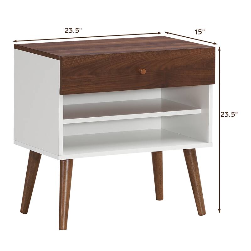 Costway Nightstand End Side Table Drawer Storage Shelf Mid-Century