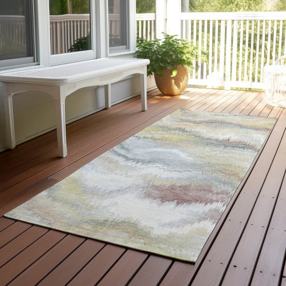Machine Washable Indoor/ Outdoor Abstract Watercolor Chantille Rug
