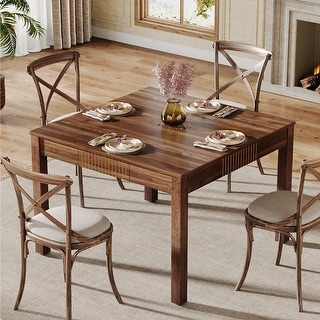 Wood Square Dining Table with Drawers for Kitchen Dining Room