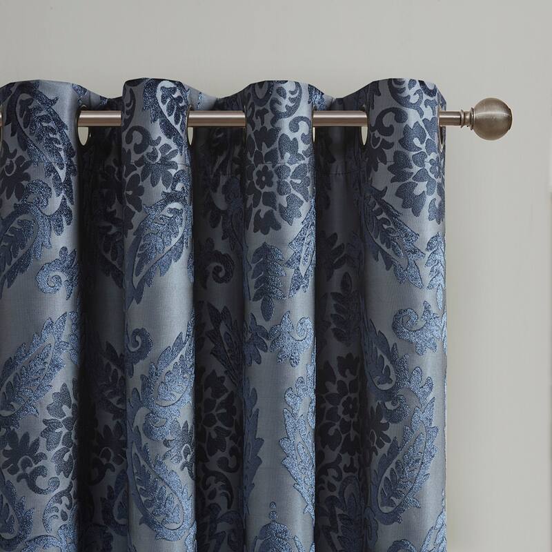 Knitted Jacquard Paisley Total Blackout Grommet Top Curtain Panel(Only 1 Pc Panel)