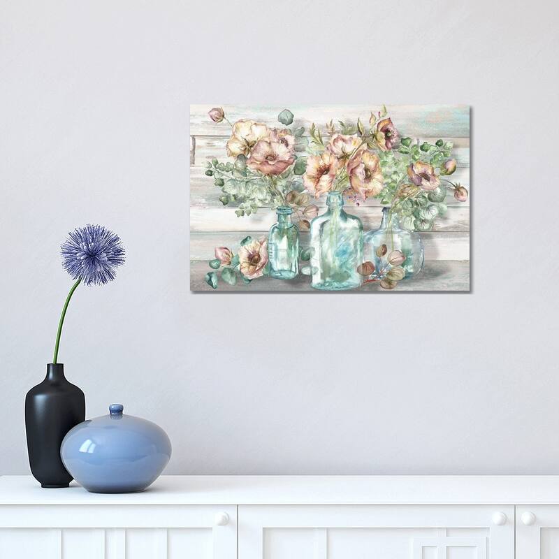 iCanvas "Blush Poppies & Eucalyptus In Bottles Landscape" by Tre Sorelle Studios Canvas Print - 12x18x1.5