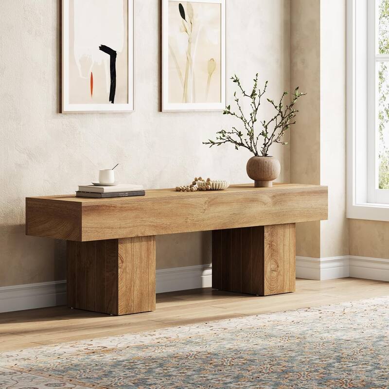 55 Inch Farmhouse Wood Entryway Dining Bench End of Bed Bench Hallway - 17.7" H × 55.11" W × 13.77" D