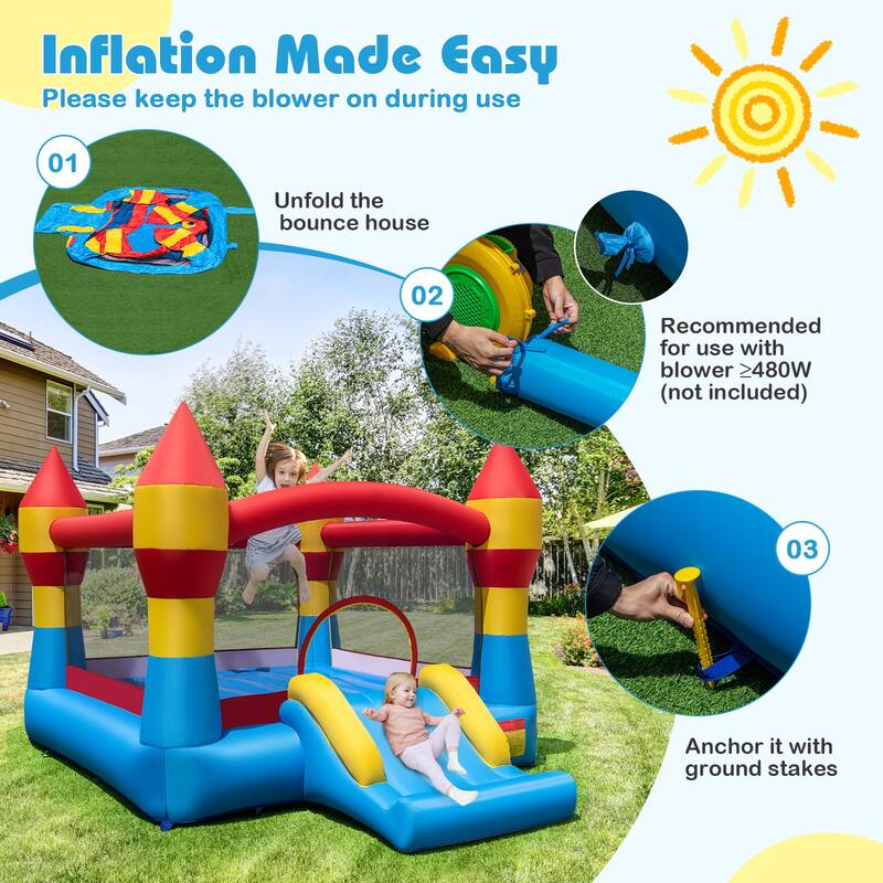 Gymax 3-in-1 Kids Bouncer w/Slide Large Jumping Area & Basketball Hoop
