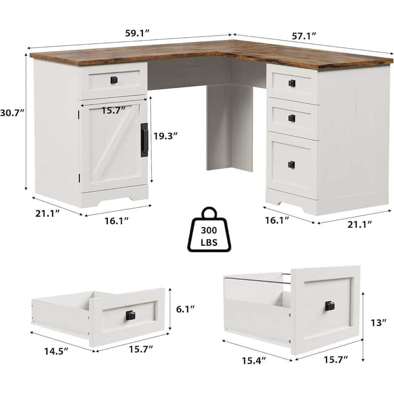 Executive L Shaped Home Office Computer Desk with File Drawers