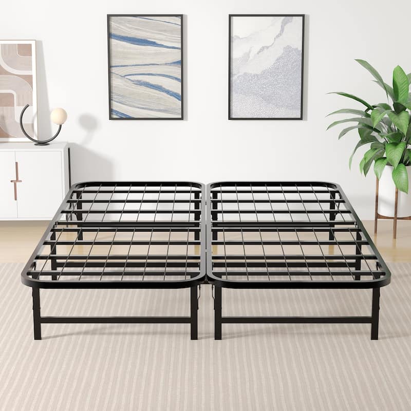 VECELO Black Foldable Bed Frame Twin/Full/Queen Size No Tools Assembly 12.8" Underbed Storage Space Modern Bed