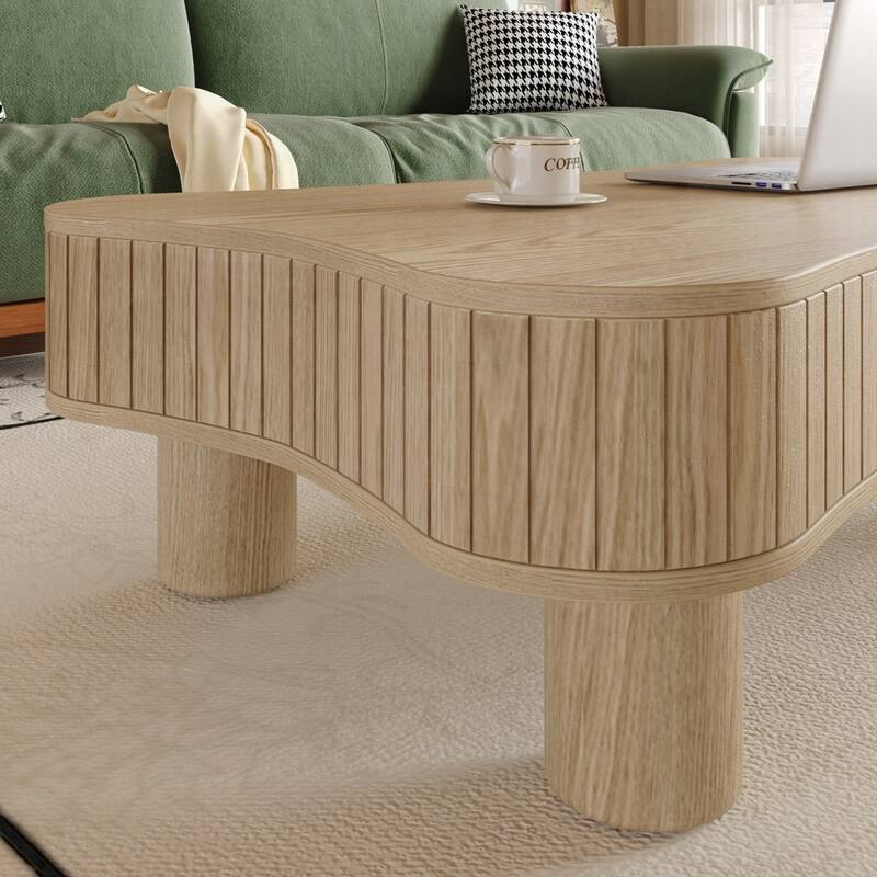 Lift Top Coffee Table with Fluted Panel Hidden Storage