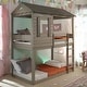 preview thumbnail 2 of 5, Rustic Grey Twin Over Twin Bunk Bed with Built-in Ladder,Guardrails-Grey