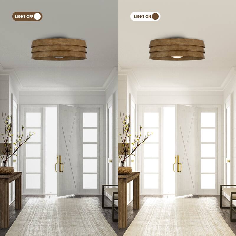 22" Distressed Wood Grain Ceiling Fan Flush Mount with Light
