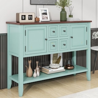 Vintage Blue Buffet Sideboard Console Table with Bottom Shelf