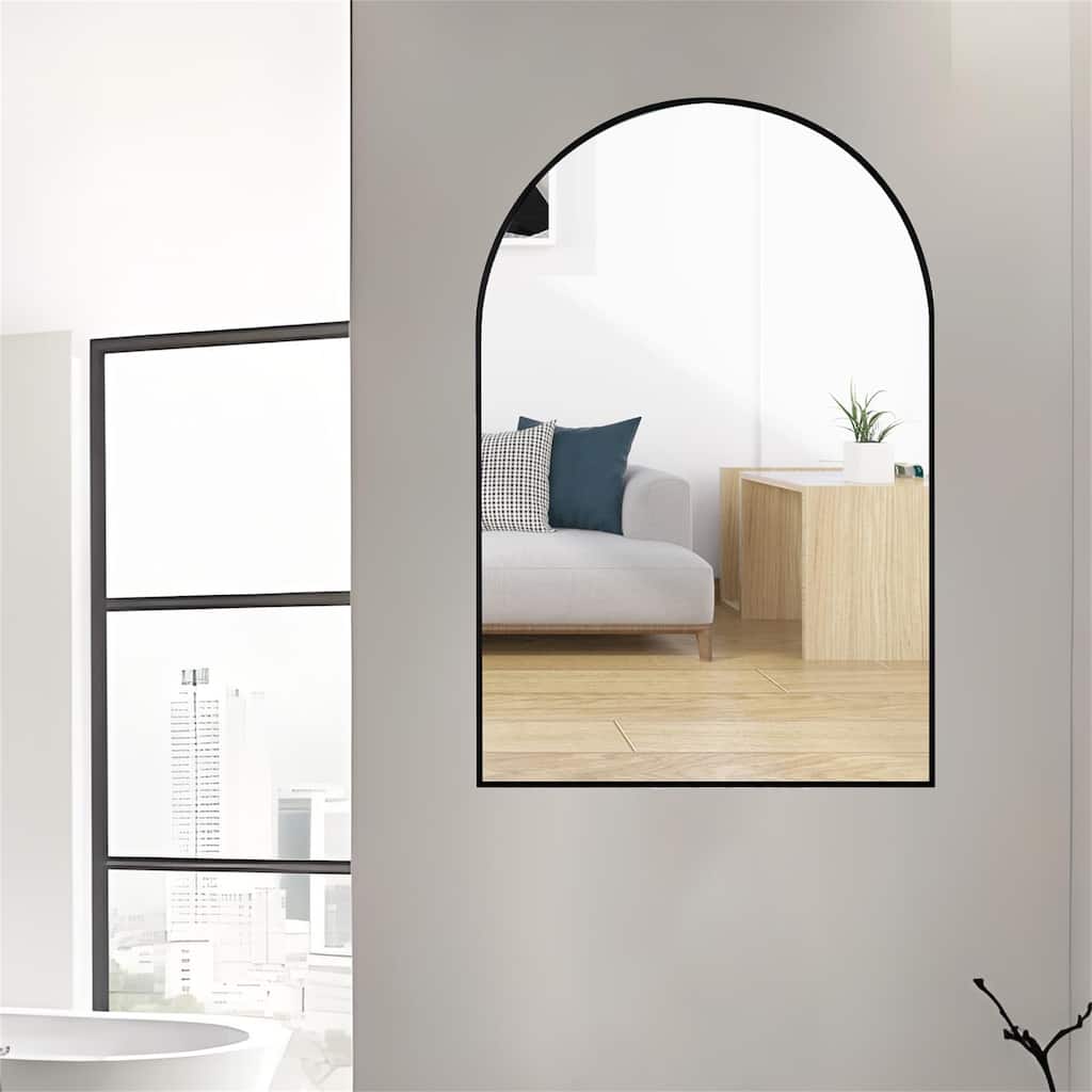 24"x36" Metal Framed Arched Mirror with Shatterproof Film and Hooks