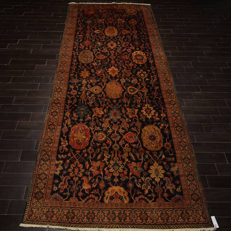 6x15'3'' Hand Knotted Wool Dark Blue Traditional Botanical Peshawar Rug - 6' x 15' 3''