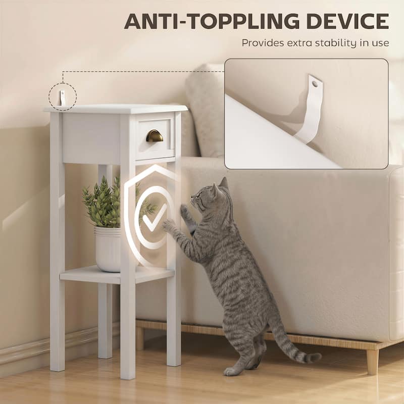 HOMCOM 2-Tier Night Stand with Drawer, Narrow End Table with Bottom Shelf, for Living Room or Bedroom