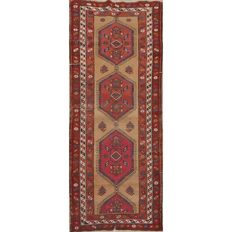 Hand Knotted Oriental 100% Wool Carpet Traditional Geometric Brown Sarab Runner Rug - 8' 6'' X 3' 0''
