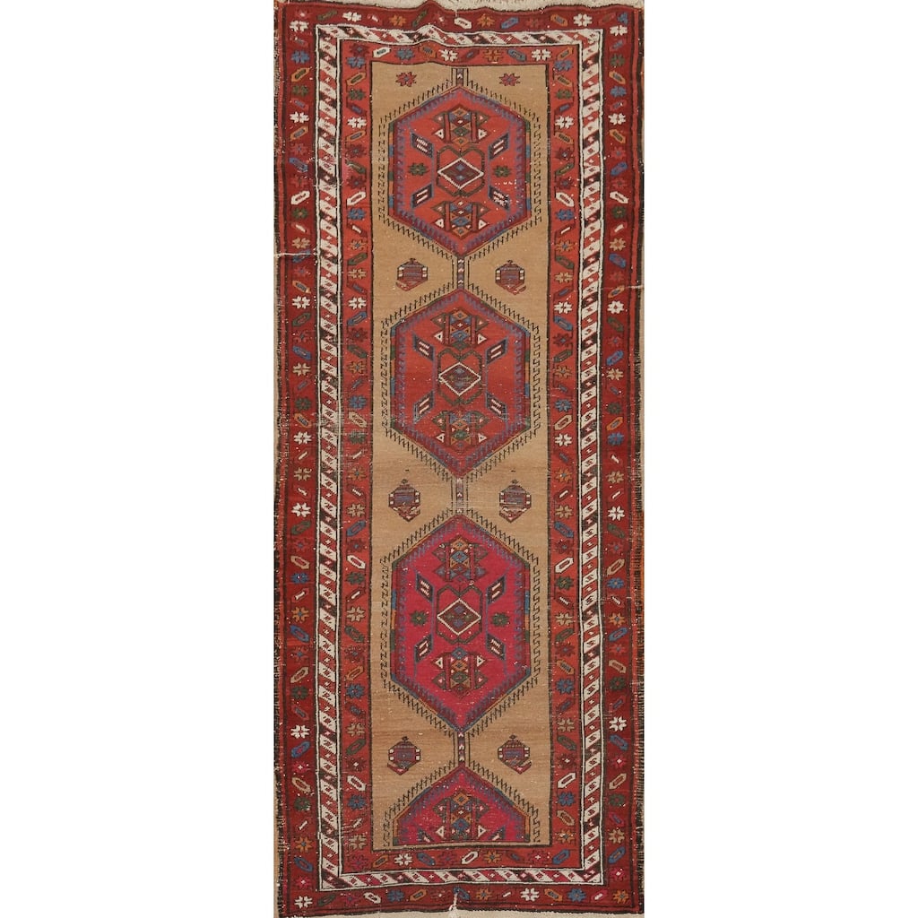 Hand Knotted Oriental 100% Wool Carpet Traditional Geometric Brown Sarab Runner Rug - 8' 6'' X 3' 0''