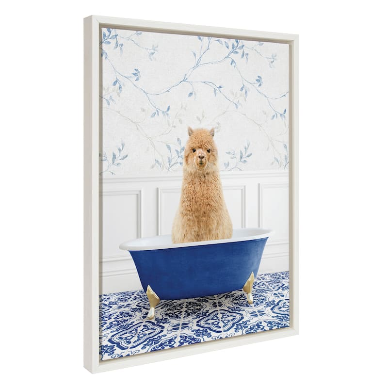 Kate and Laurel Sylvie Animal Bath Framed Canvas by Amy Peterson - 18x24 - Plastic - White