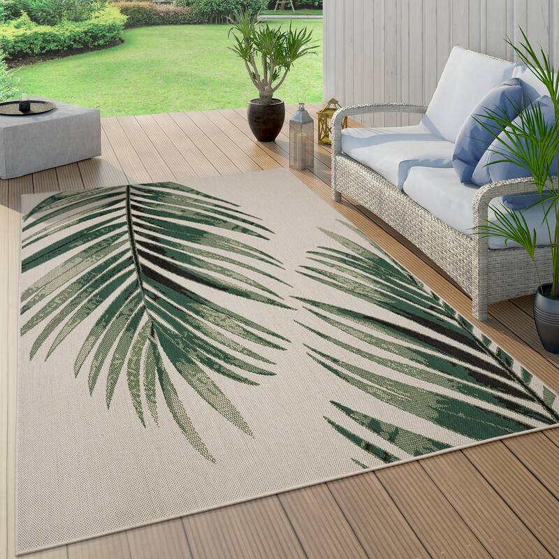 Outdoor Rug with Floral Palm Leaf Design Waterproof - 7'10" x 11'2" - green