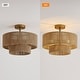preview thumbnail 10 of 19, Bohemian 3-Light Antique Gold Natural Jute Rope Drum Semi-Flush Mount Ceiling Light - 15.4" W x 12.6" H