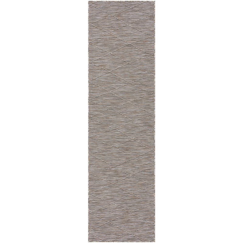 Nourison Practical Solutions Indoor/Outdoor Geometric Area Rug - Grey/Mocha - 2'2"x8'
