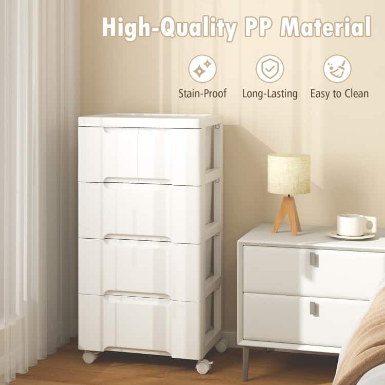 Multi-Drawer White PP Mobile Storage Organizer with Locking Wheels for Bathroom or Kids Room