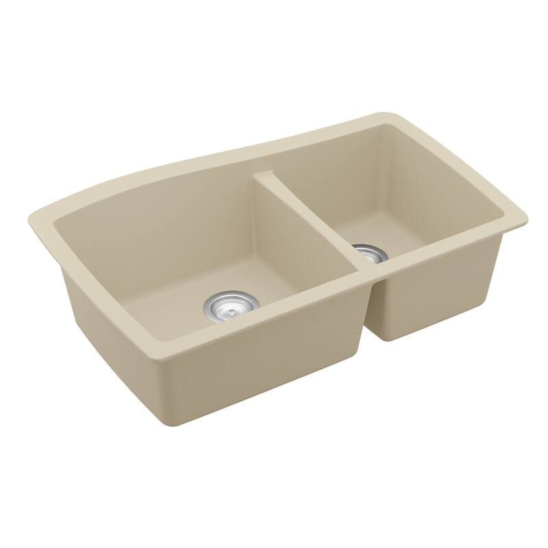 Karran Undermount Quartz 33 in. Double Bowl 60/40 Kitchen Sink with Bottom Grids and Strainers
