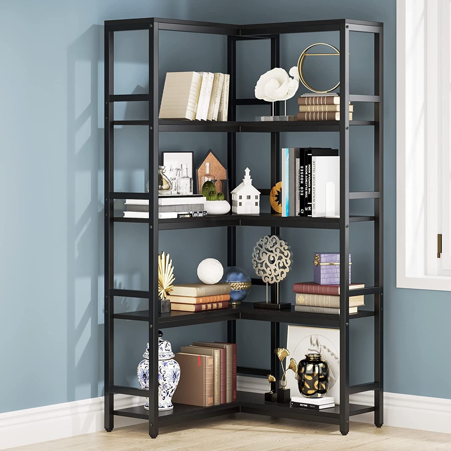 Dark wood cheap corner bookshelf
