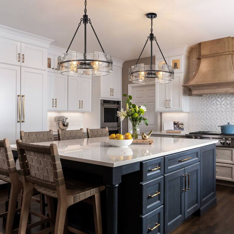 Dimmable Large Drum Glass Chandelier for Dining Room High Ceiling Living Room