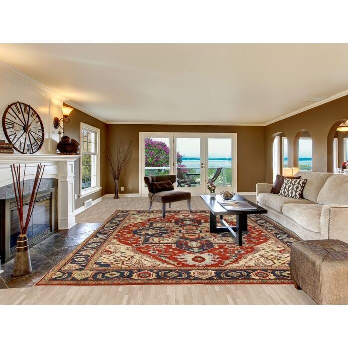 Geometric Heriz Serapi Indian Handmade Wool Carpet - 9'9" x 13'7"