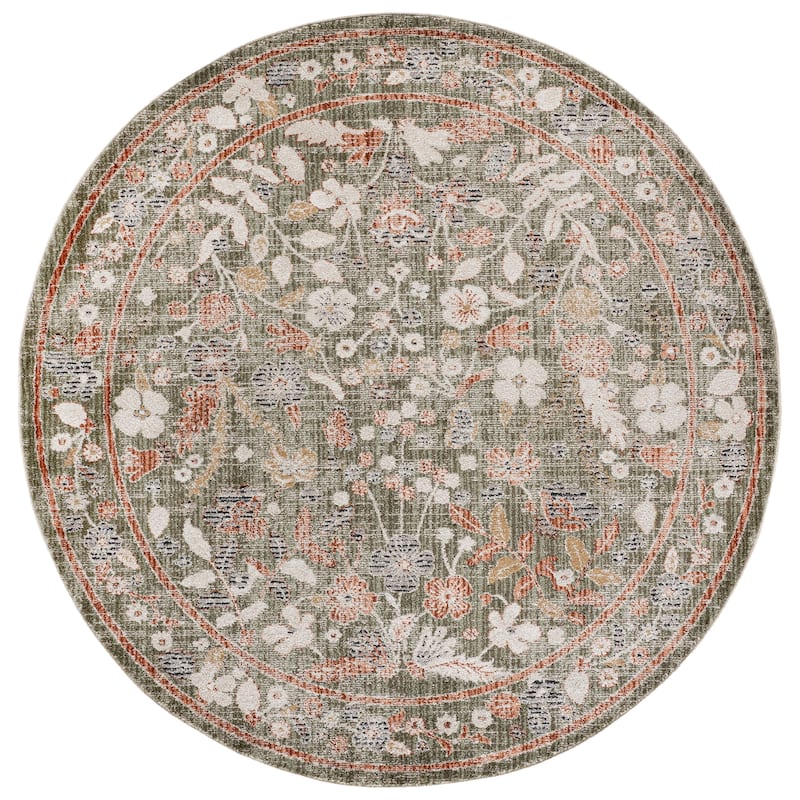 SAFAVIEH Grove Birgith Traditional Rug - 6'7" Round - Green/Ivory