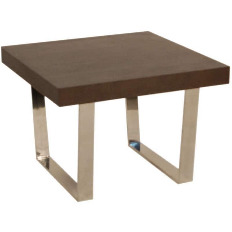 28 in. Espresso Brown and Chrome Rectangle Wood End Table, Sturdy Build End Side Table for Living Rooms