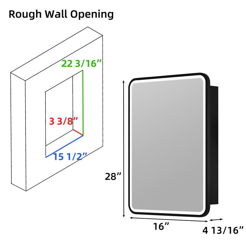Aris Recessed/Surface Mount Bathroom Medicine Cabinet with Mirror and Lights, Dimmable, Adjustable Shelves, Fast Defogging