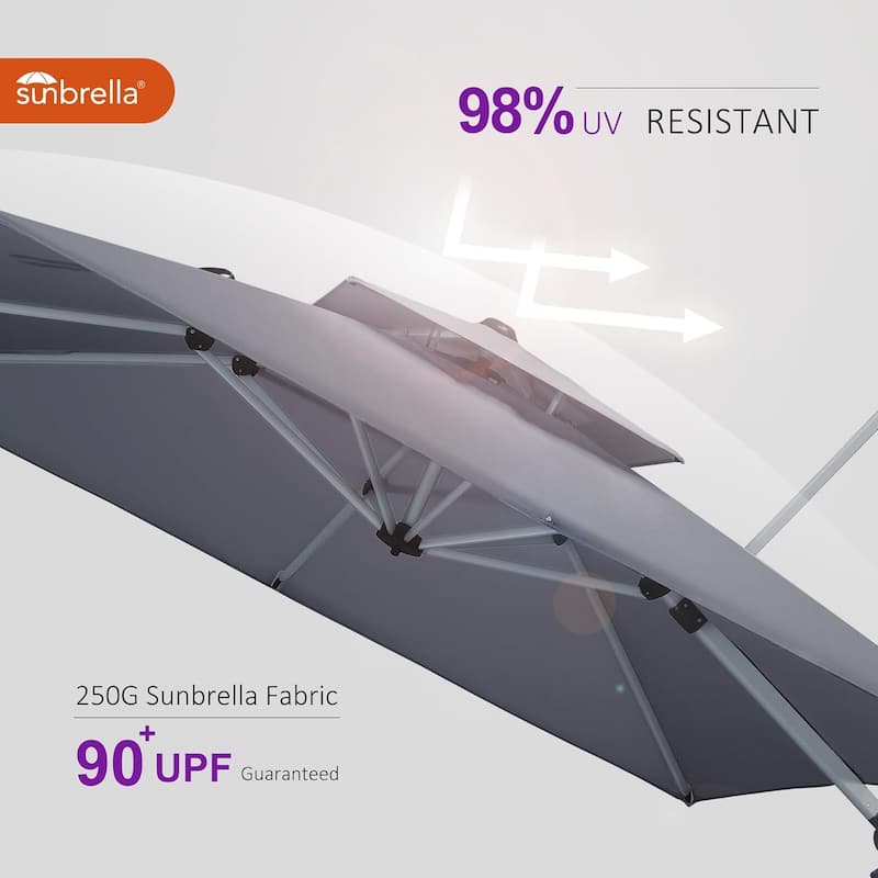 PURPLE LEAF 10/12 ft Square Sunbrella Patio Cantilever Umbrella with Base