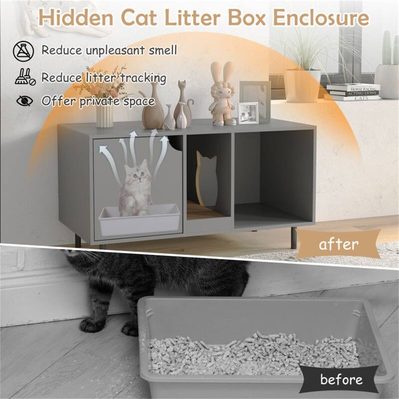 Hidden Cat Litter Box Cabinet With Storage And Scratch Pad