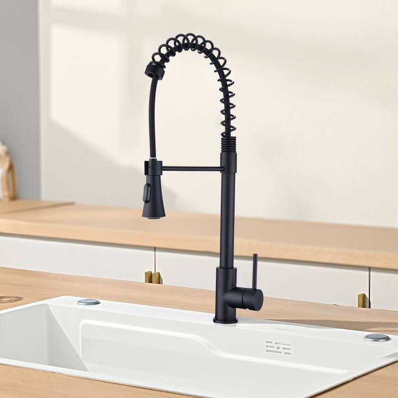 Topcraft Single Handle Pull Down Spring High Arc Kitchen Faucet with Base Plate