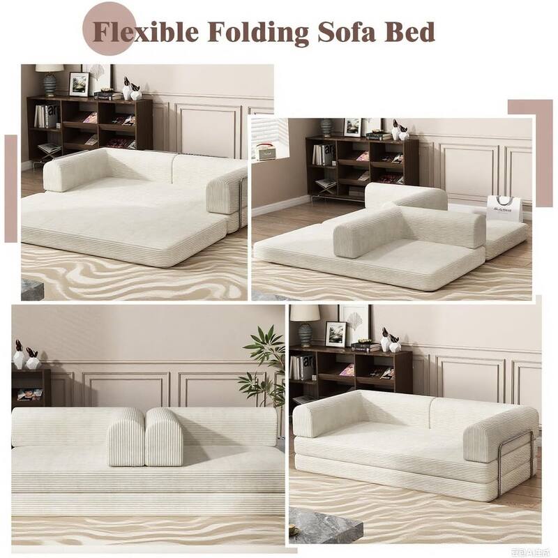 Convertible Corduroy Sleeper Sofa Bed, with Fixed-Shape Frame