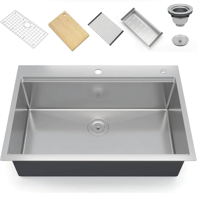 Drop In Workstation Kitchen Topmount Sink - 33*22*10 with Single-Tier Track