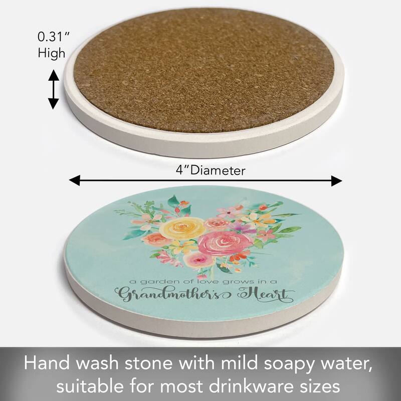 CounterArt Grandmother's Heart Absorbent Stone Tumbled Tile Coaster Set of 4 Made in The USA Protective Cork Backing