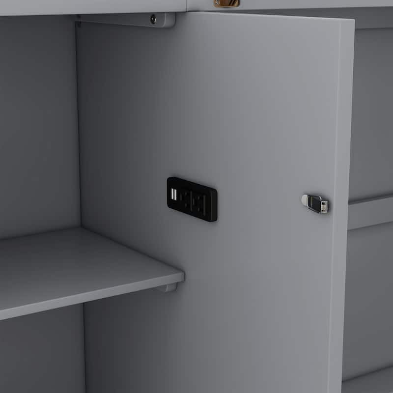 Queen Size Murphy Bed with Shelves, Drawers and USB Ports,Gray