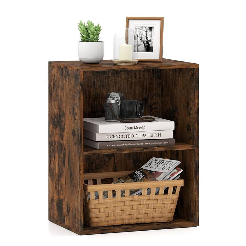 Gymax 2-Cube Bookcase w/ 5-Position Adjustable Shelf Anti-Toppling - Brown