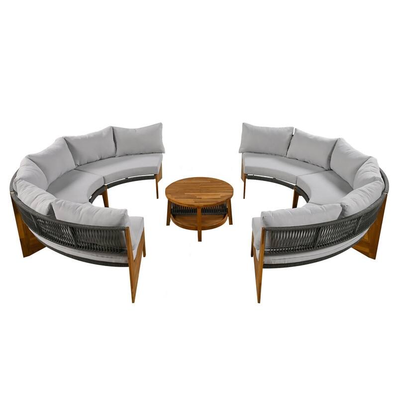 Patio 3 Piece Sofa Conversation Set, 6-Person Outdoor Seating Group w/ Cushions & Coffee Table, Half Moon Patio Furniture Sets