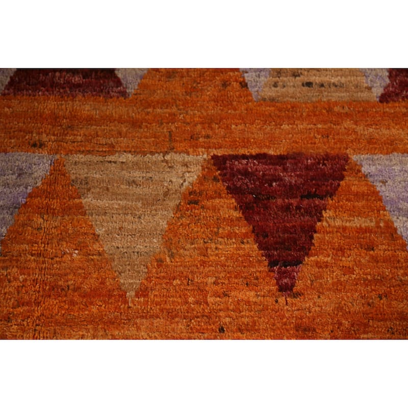 Tribal Orange Geometric Moroccan Area Rug Handmade Wool Carpet - 6'5" x 9'8"