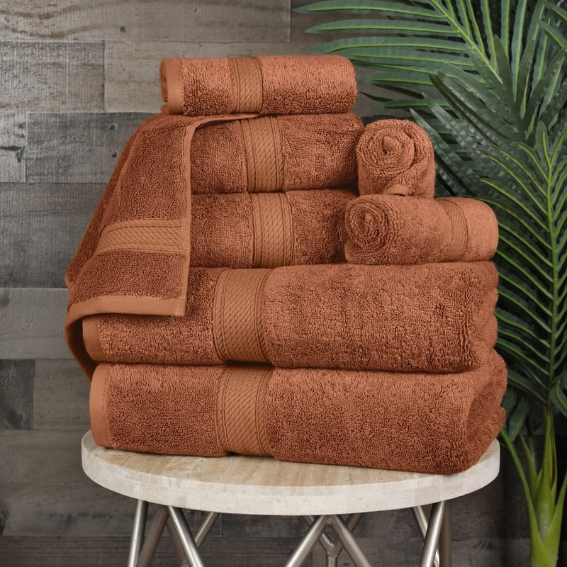 Superior Egyptian Cotton 8 Piece Towel Set Ultra Plush & Absorbent Bath, Hand & Face Towels, Heavyweight Spa Quality - Rust